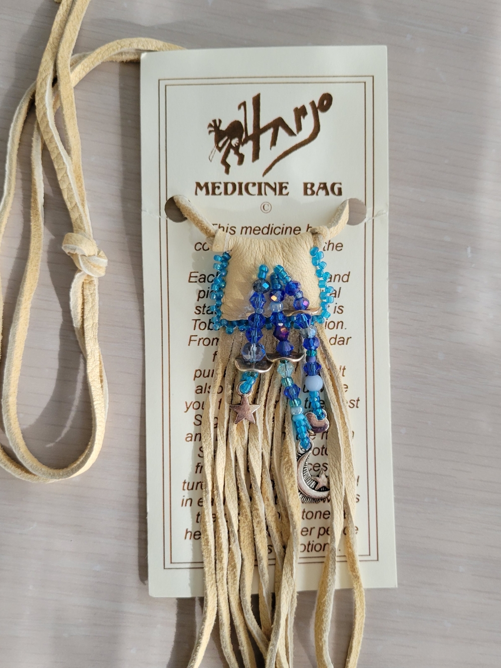 Handmade Medicine Bag Necklace with Blue Bead Accents